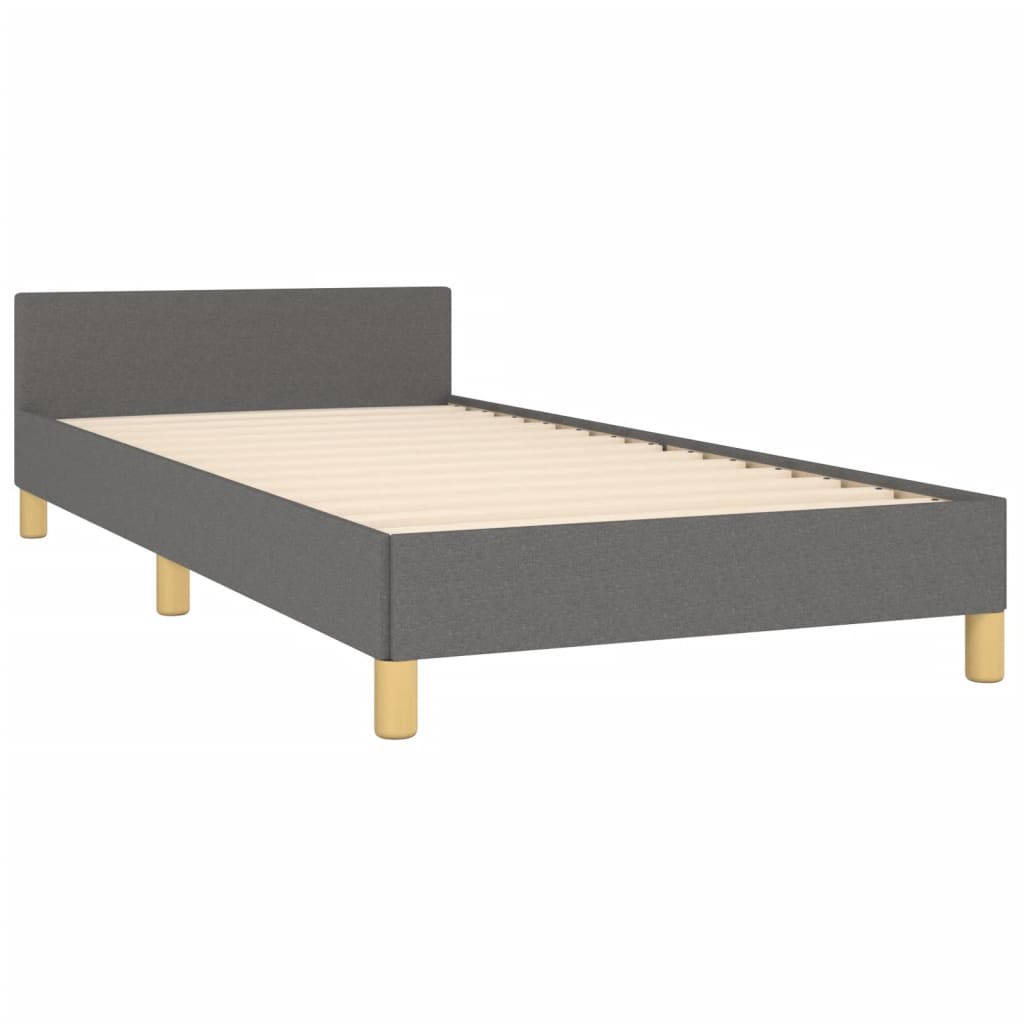 vidaXL Estrutura de cama c/ cabeceira tecido 90x190 cm cinza-escuro