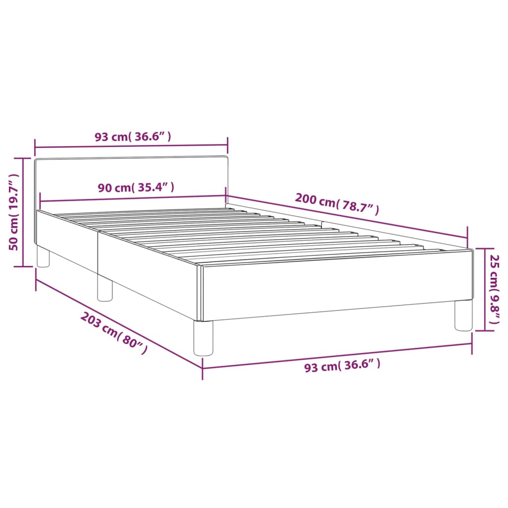 vidaXL Estrutura de cama c/ cabeceira tecido cinza-escuro 90x200 cm