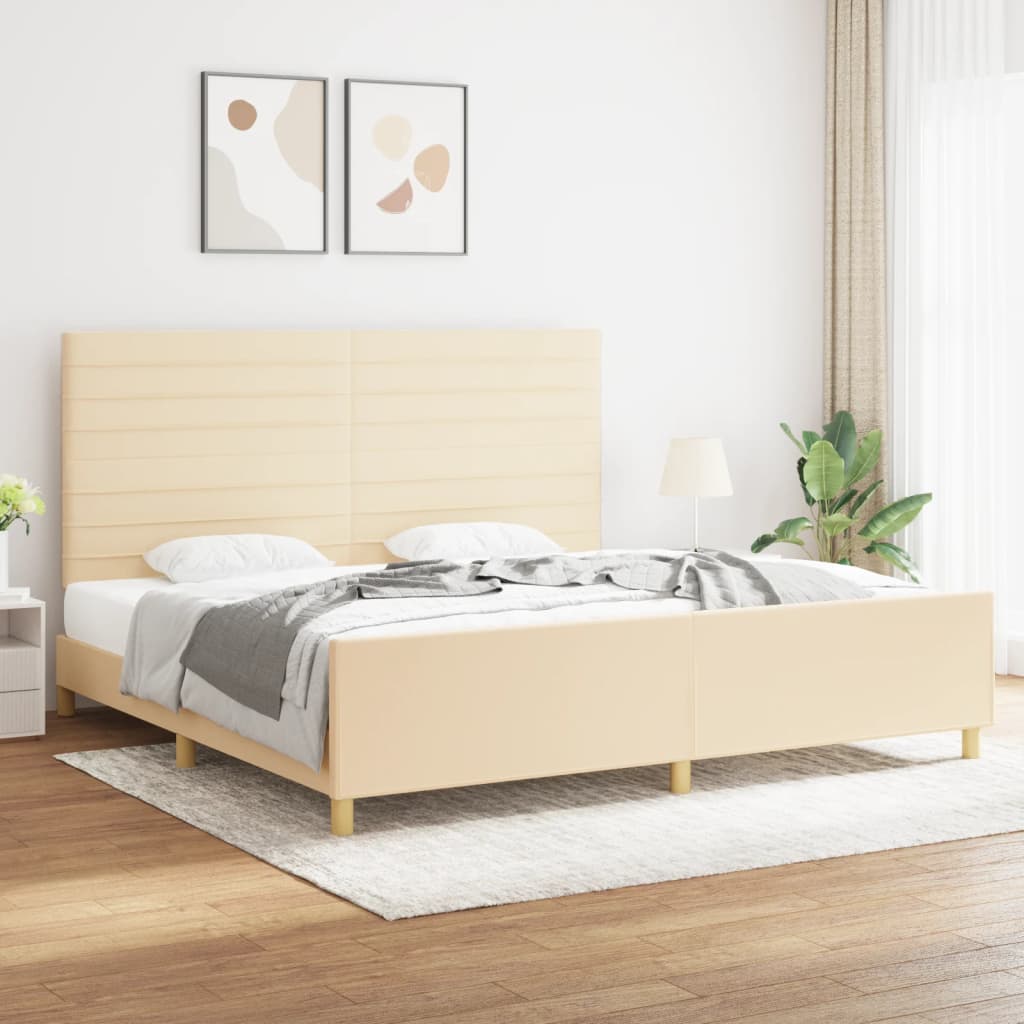 vidaXL Estrutura de cama com cabeceira 200x200 cm tecido cor creme