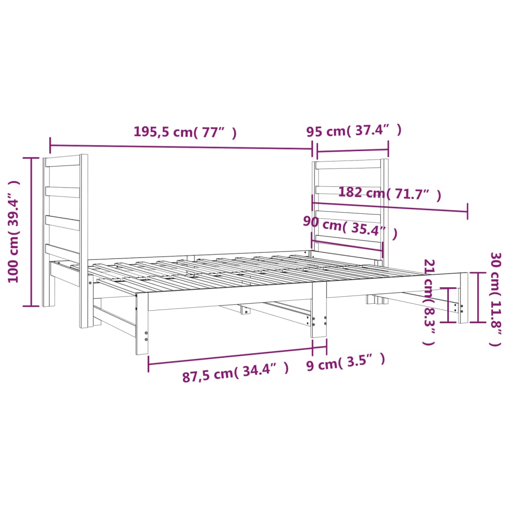 vidaXL Estrutura sofá-cama de puxar 2x(90x190) cm pinho maciço