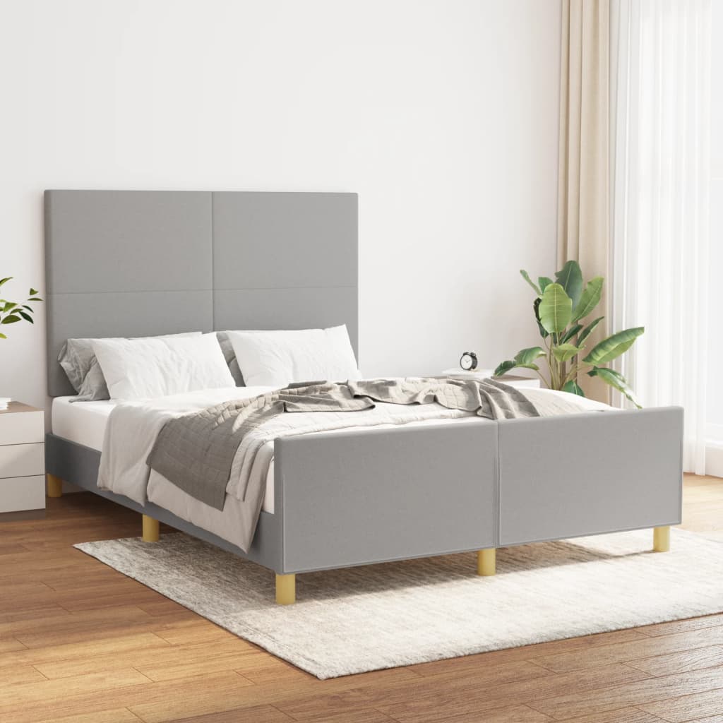 vidaXL Estrutura de cama c/ cabeceira 140x190 cm tecido cinza-claro