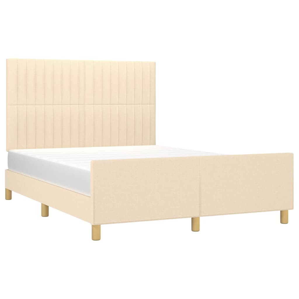 vidaXL Estrutura de cama c/ cabeceira tecido cor creme 140x190 cm