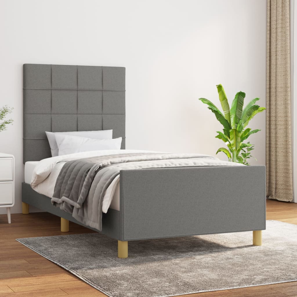 vidaXL Estrutura de cama c/ cabeceira 100x200 cm tecido cinza-escuro