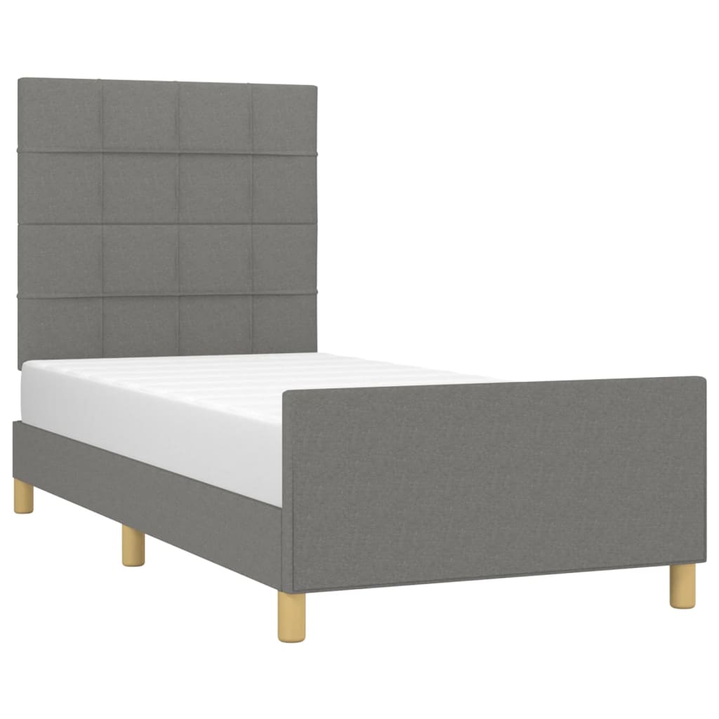 vidaXL Estrutura de cama c/ cabeceira 100x200 cm tecido cinza-escuro