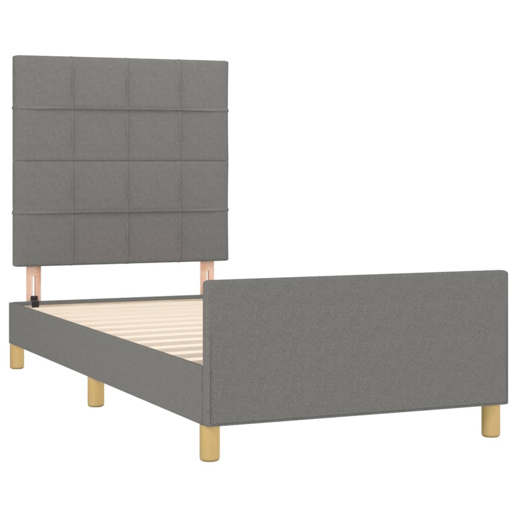 vidaXL Estrutura de cama c/ cabeceira 100x200 cm tecido cinza-escuro