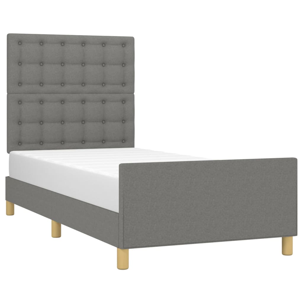 vidaXL Estrutura de cama c/ cabeceira 100x200 cm tecido cinza-escuro