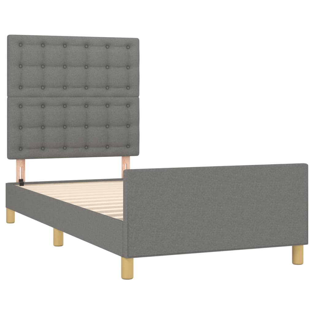 vidaXL Estrutura de cama c/ cabeceira 100x200 cm tecido cinza-escuro