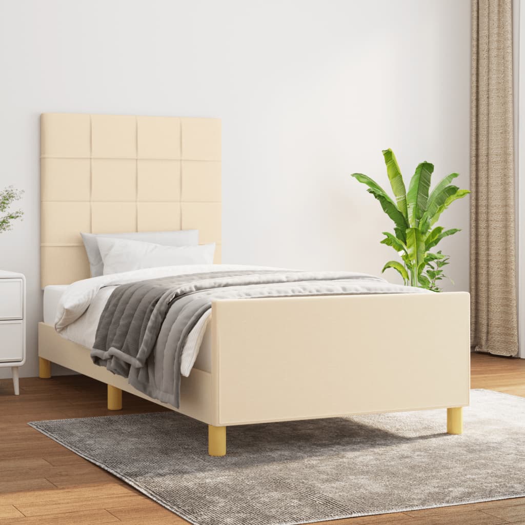 vidaXL Estrutura de cama c/ cabeceira tecido cor creme 90x190 cm