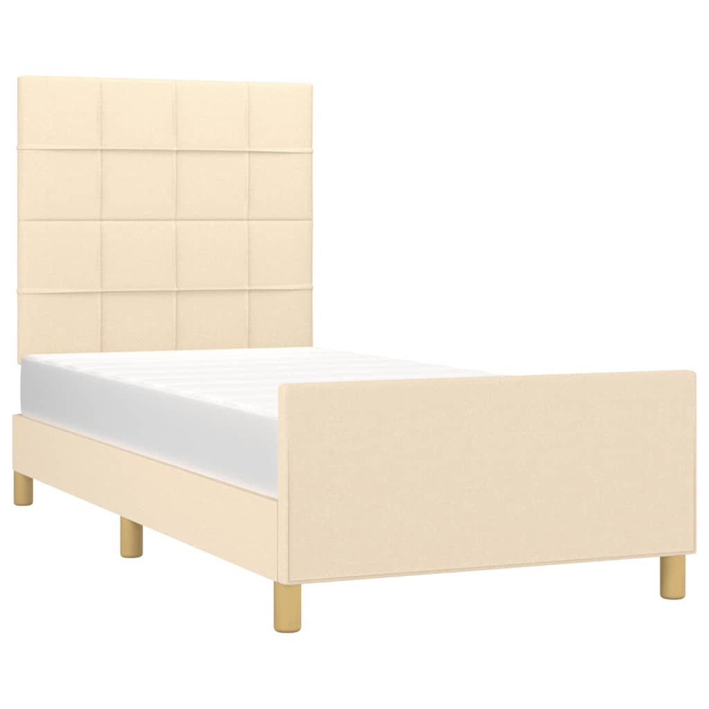 vidaXL Estrutura de cama c/ cabeceira tecido cor creme 90x190 cm