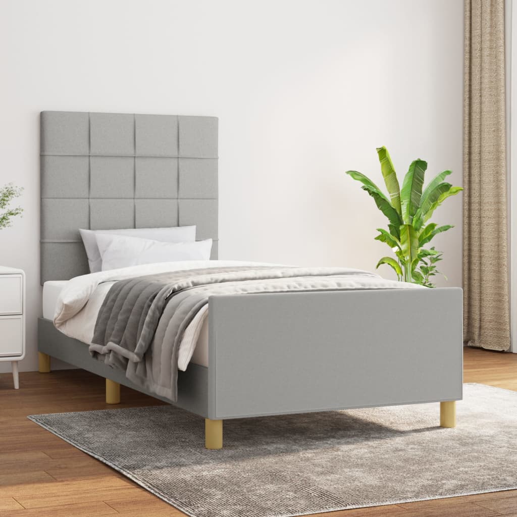 vidaXL Estrutura de cama c/ cabeceira tecido 90x190 cm cinza-claro