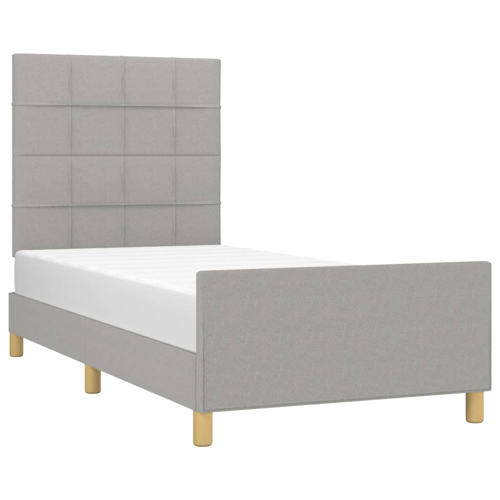 vidaXL Estrutura de cama c/ cabeceira tecido 90x190 cm cinza-claro