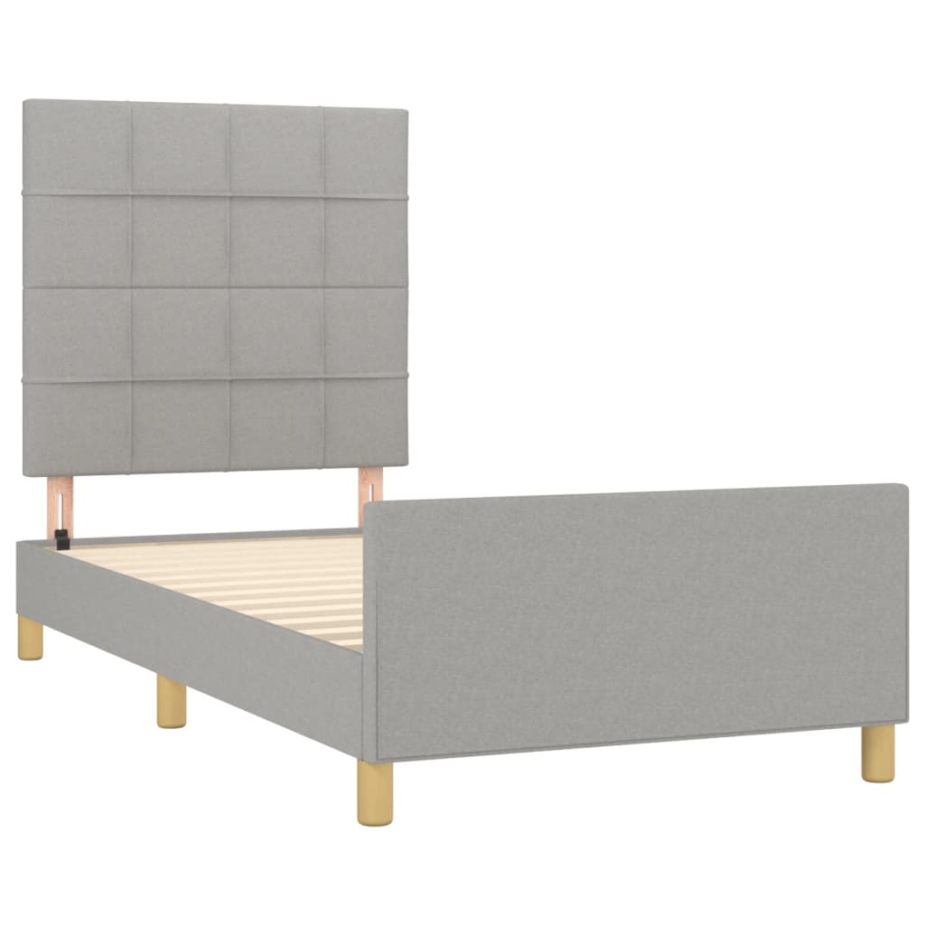 vidaXL Estrutura de cama c/ cabeceira tecido 90x190 cm cinza-claro