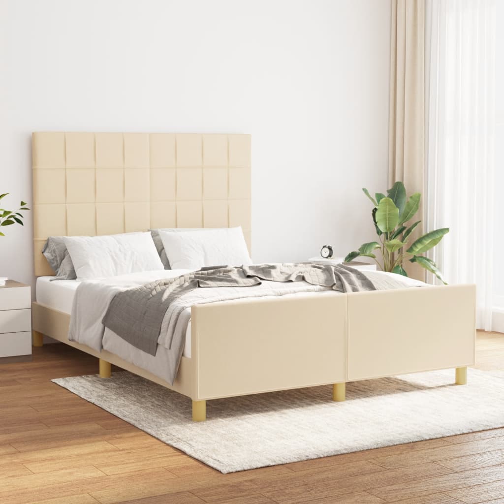 vidaXL Estrutura de cama c/ cabeceira 140x200 cm tecido cor creme