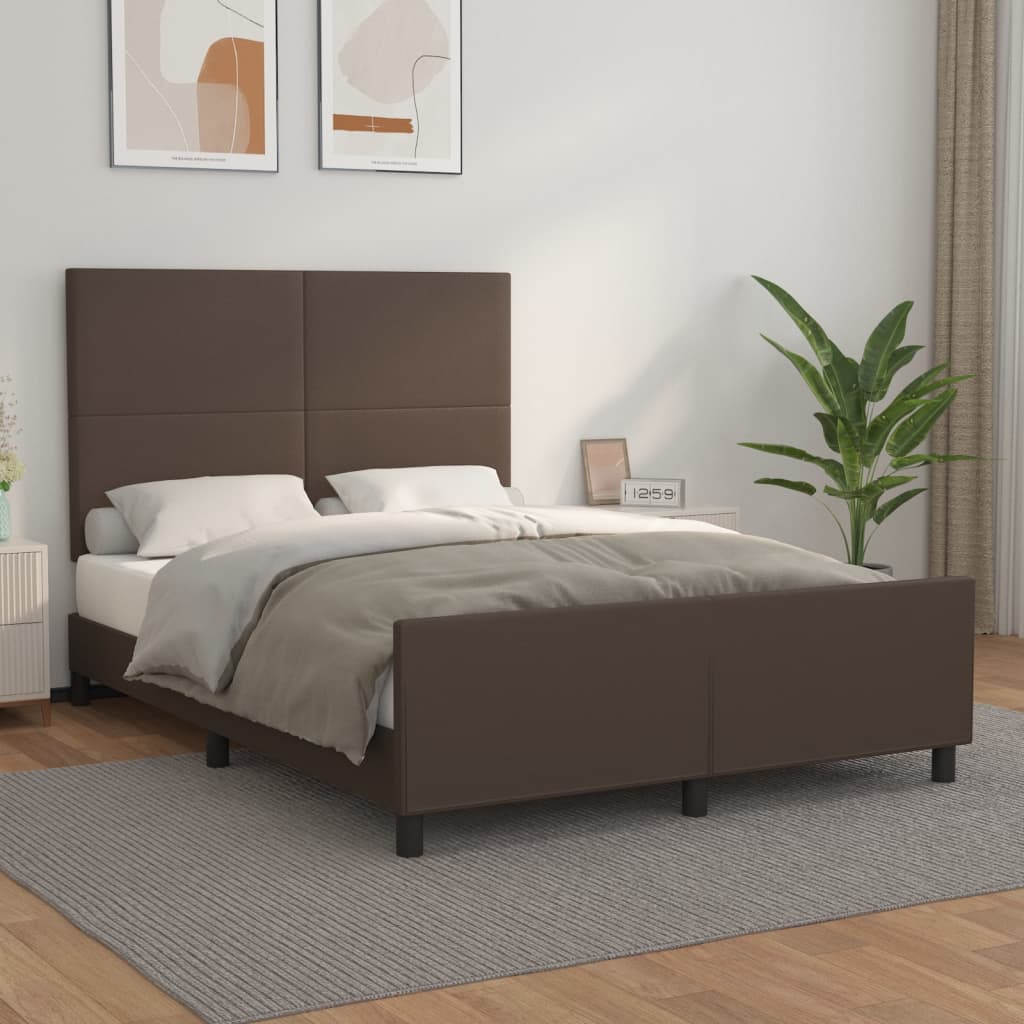 vidaXL Estrutura cama c/ cabeceira couro artificial 140x190cm castanho