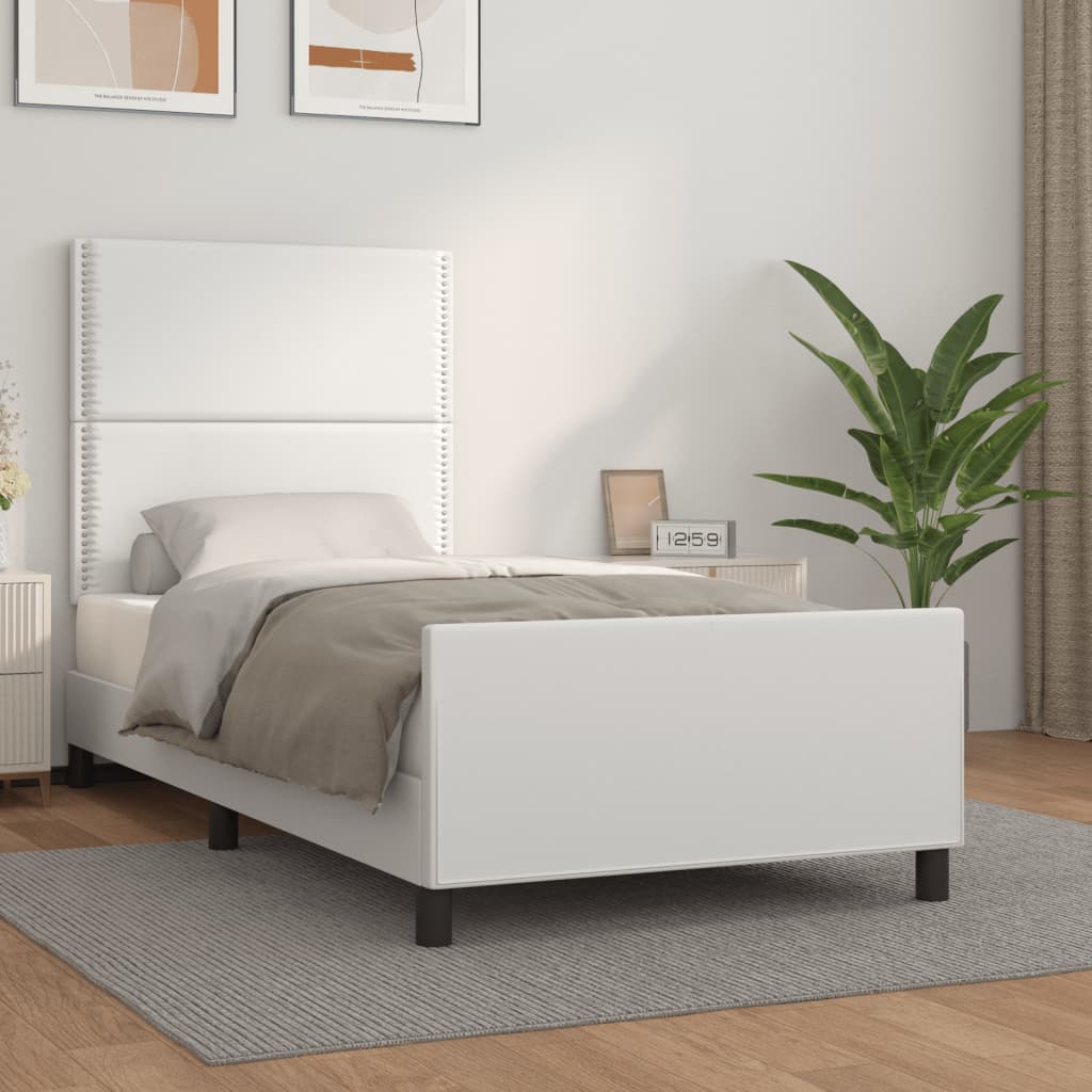 vidaXL Estrutura cama c/ cabeceira 100x200 cm couro artificial branco