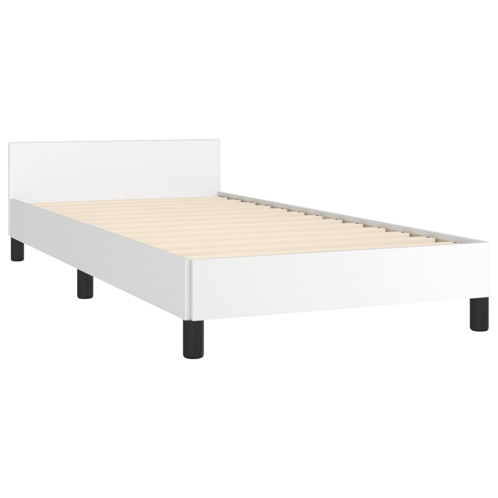 vidaXL Estrutura cama c/ cabeceira 100x200 cm couro artificial branco