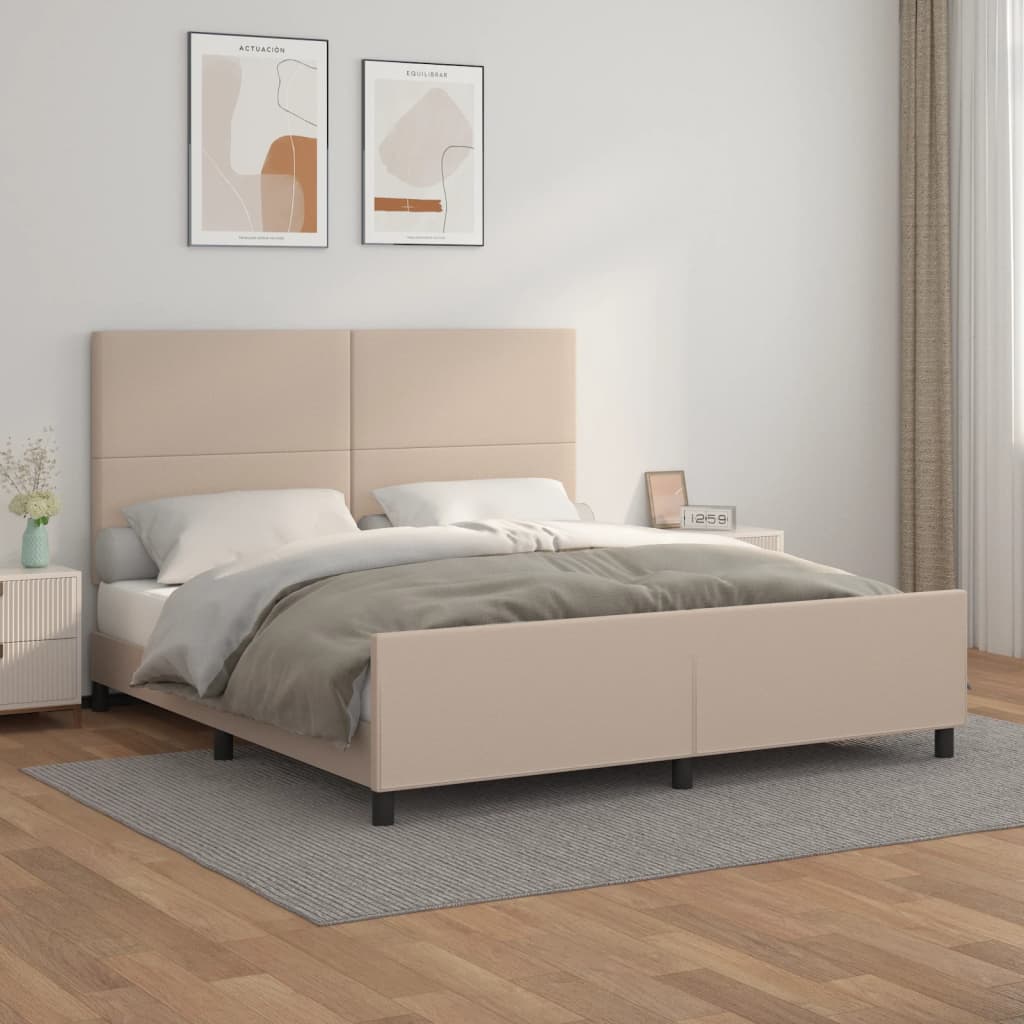 vidaXL Estrutura cama cabeceira 160x200 cm couro artificial cappuccino