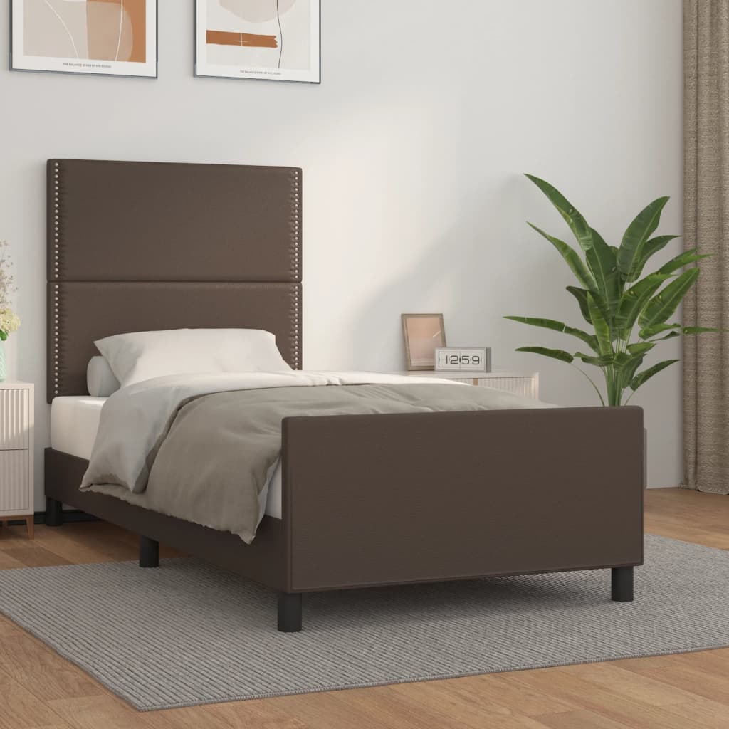 vidaXL Estrutura cama c/ cabeceira 100x200cm couro artificial castanho