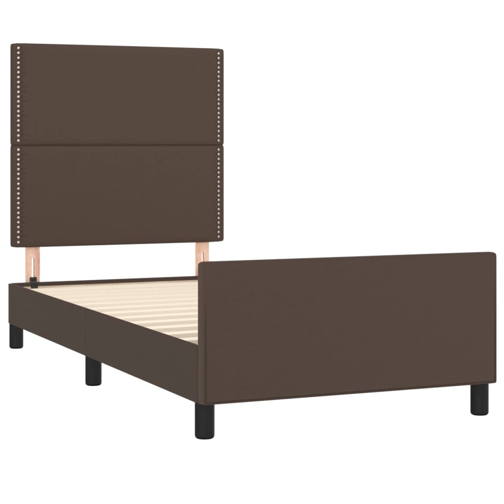 vidaXL Estrutura cama c/ cabeceira 100x200cm couro artificial castanho