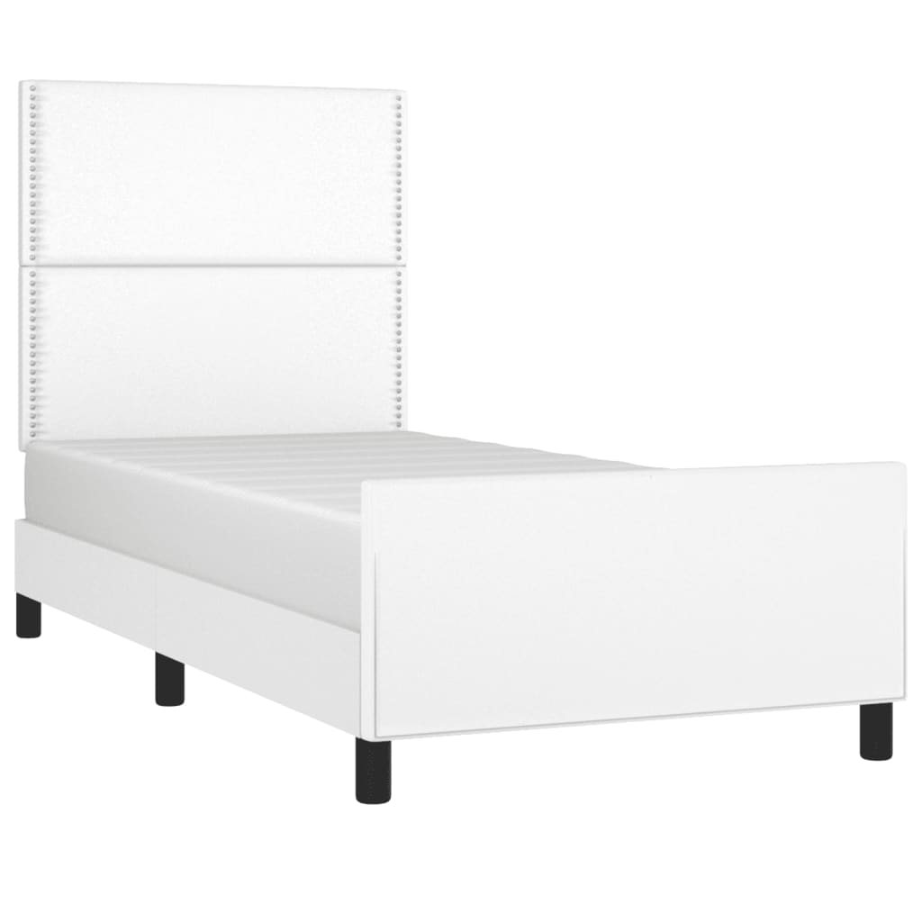 vidaXL Estrutura de cama c/ cabeceira couro artificial 90x190cm branco