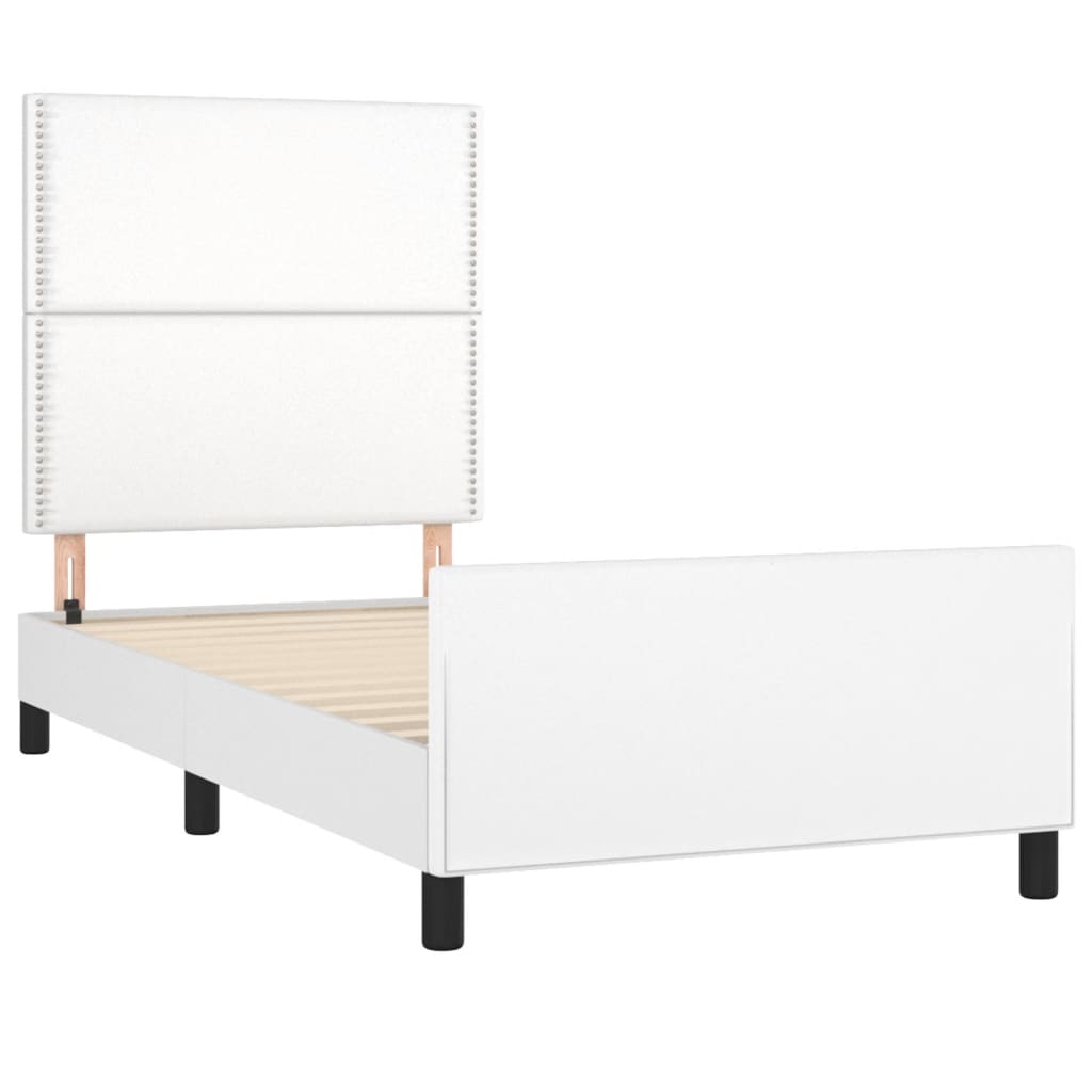 vidaXL Estrutura de cama c/ cabeceira couro artificial 90x190cm branco