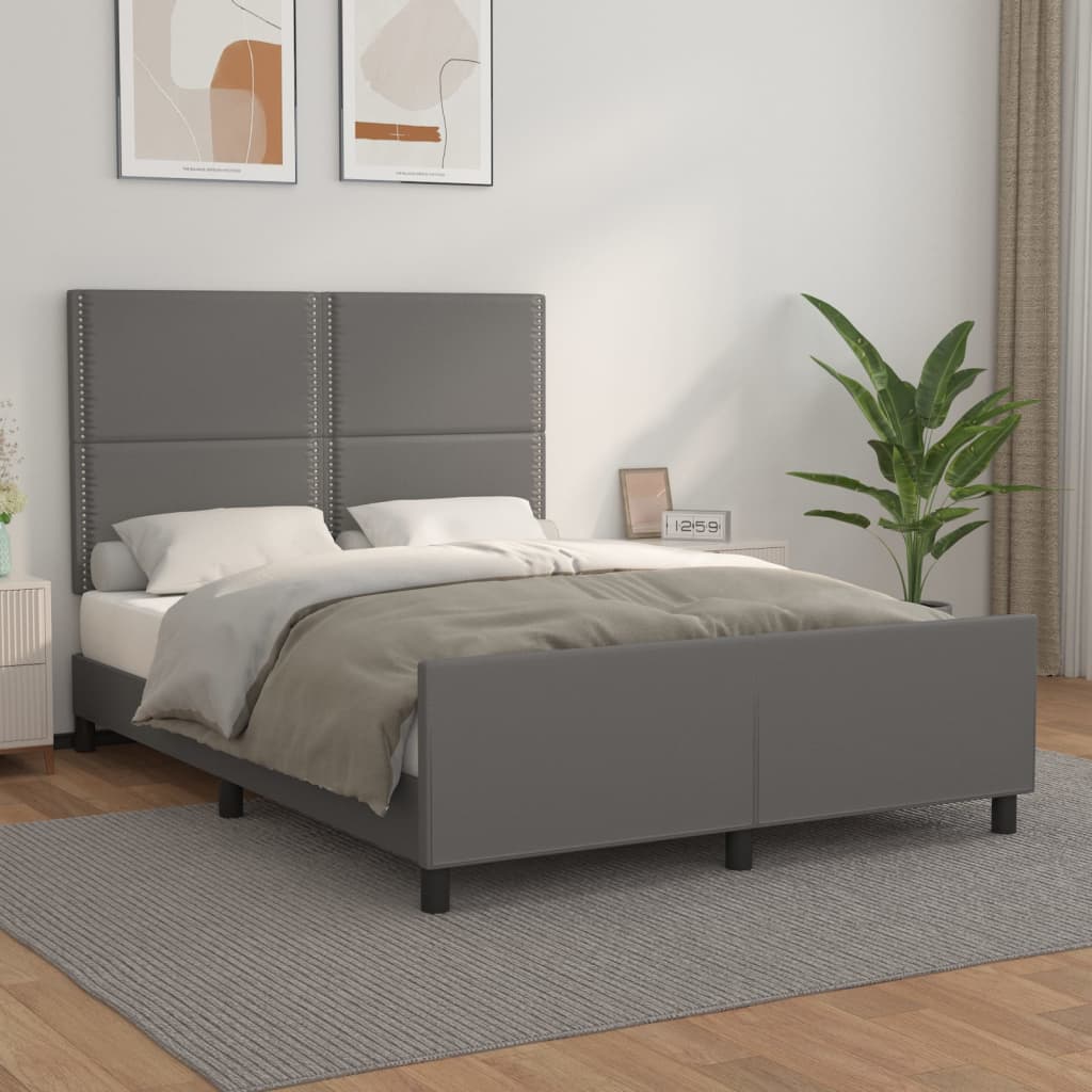 vidaXL Estrutura cama c/ cabeceira 140x190cm couro artificial cinzento