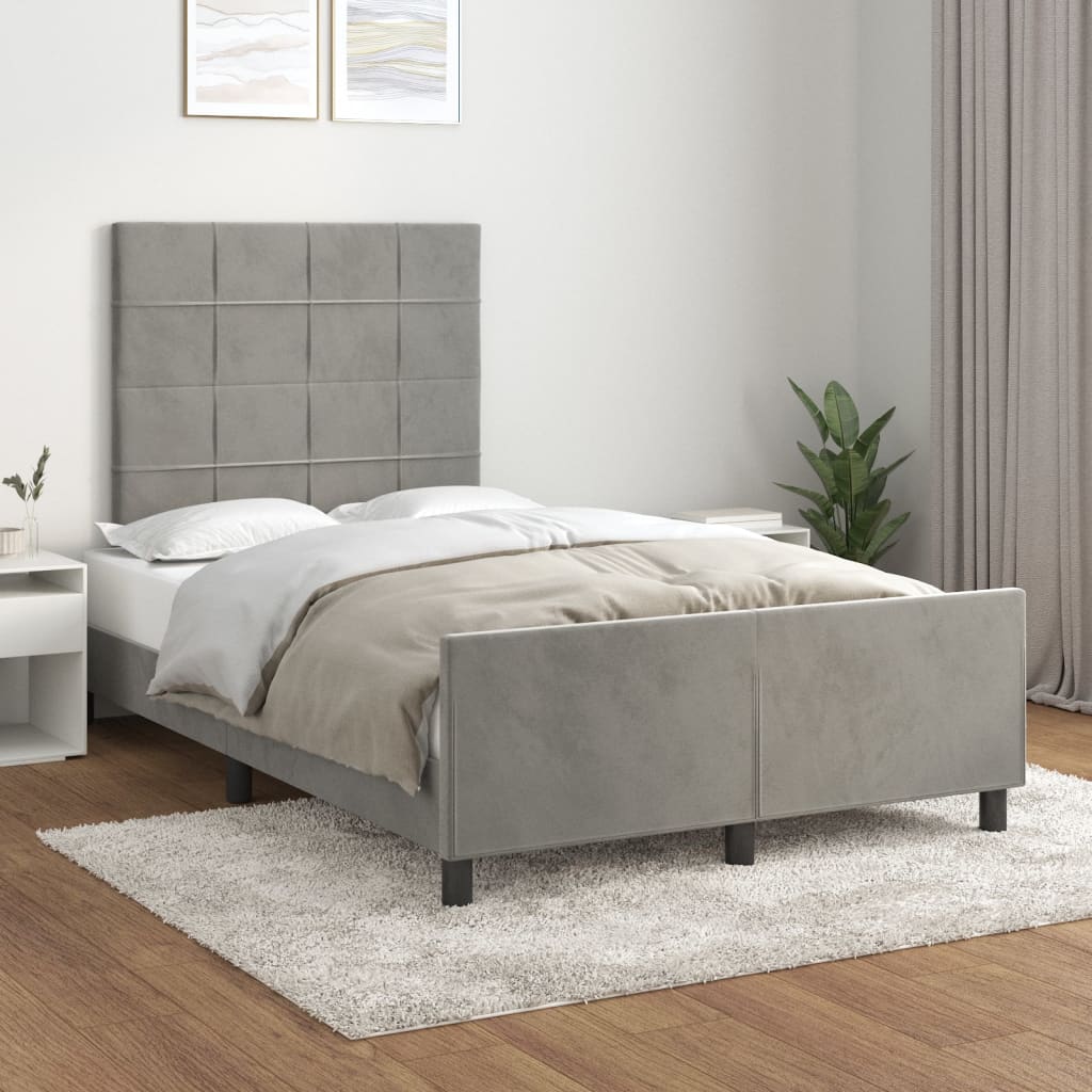 vidaXL Estrutura de cama c/ cabeceira 120x200 cm veludo cinzento-claro