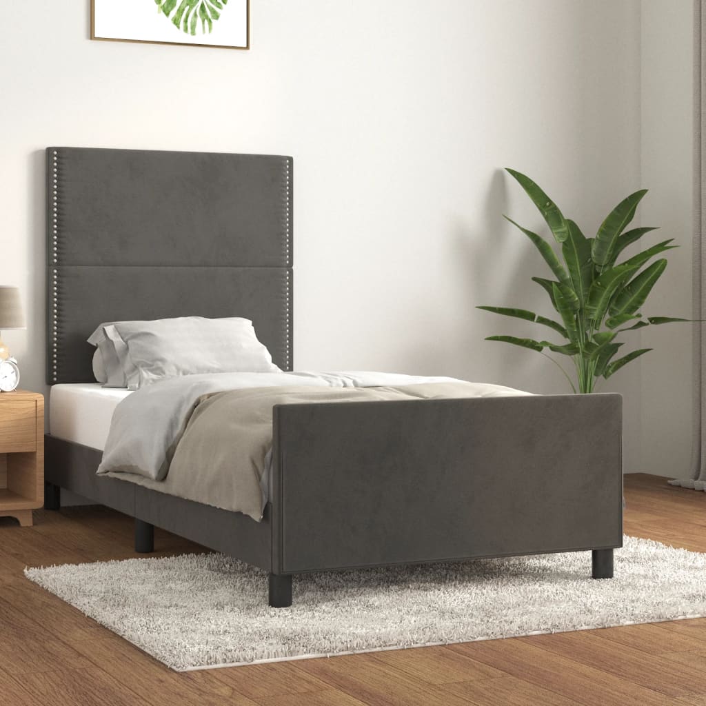 vidaXL Estrutura de cama c/ cabeceira 80x200 cm veludo cinzento-escuro