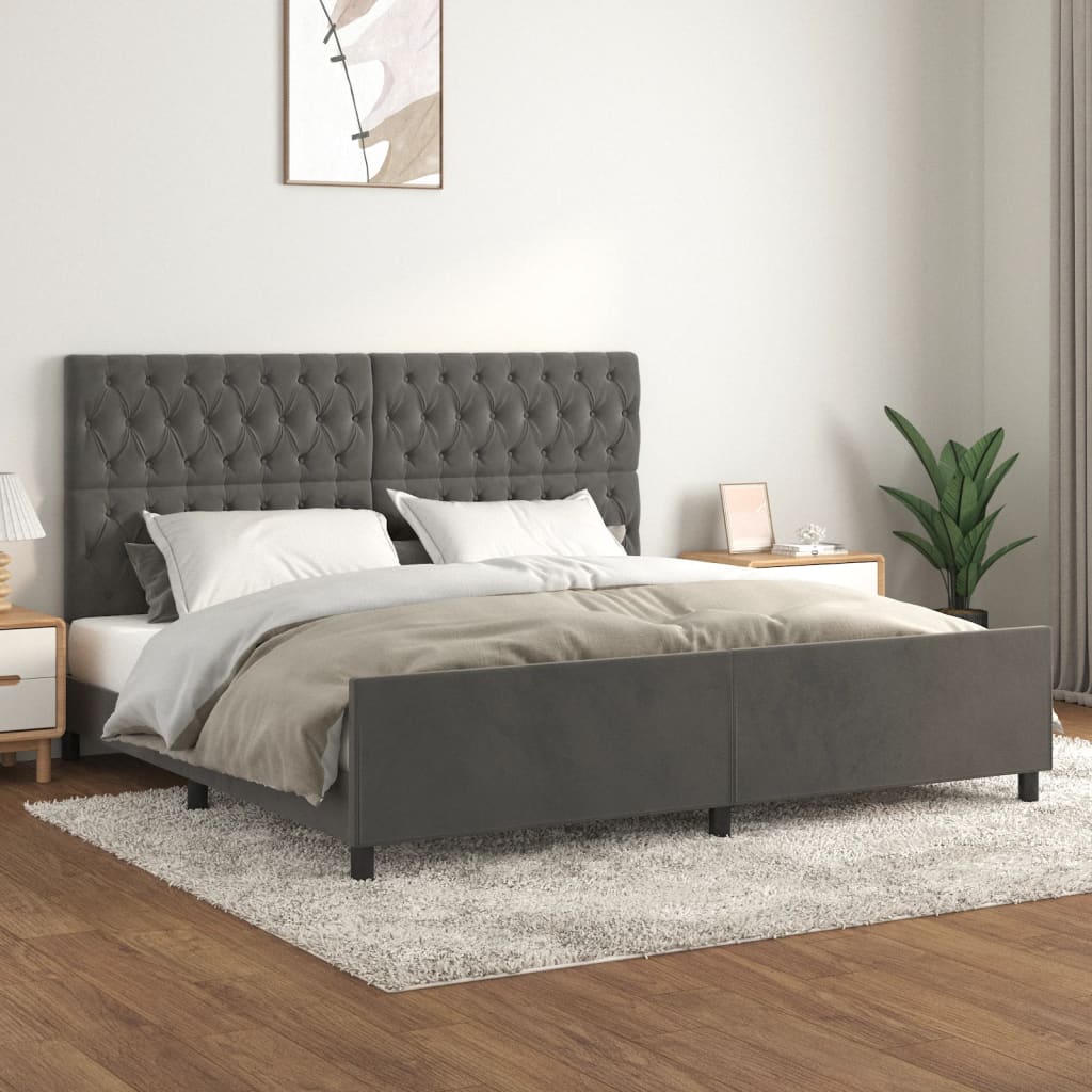 vidaXL Estrutura de cama c/ cabeceira 200x200cm veludo cinzento-escuro