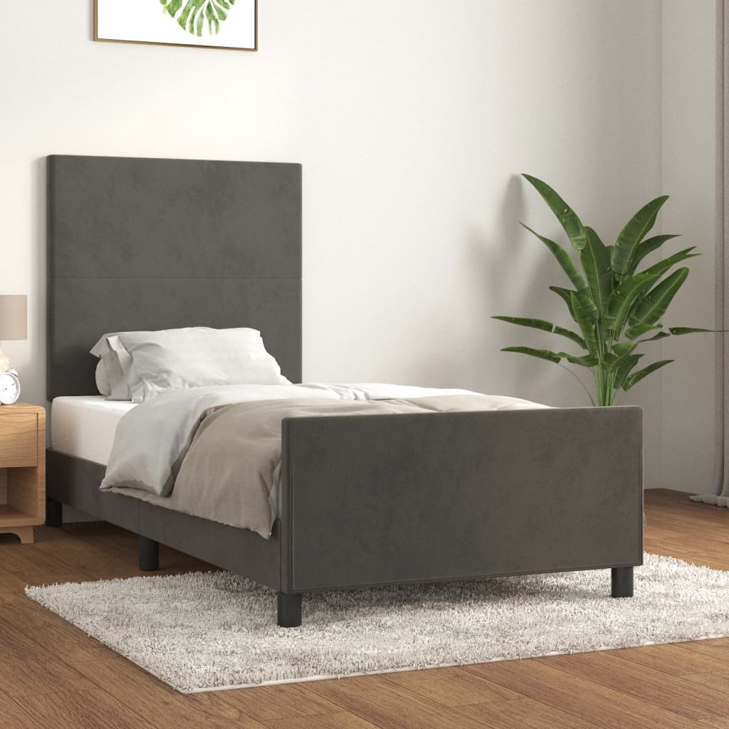 vidaXL Estrutura de cama c/ cabeceira 80x200 cm veludo cinzento-escuro