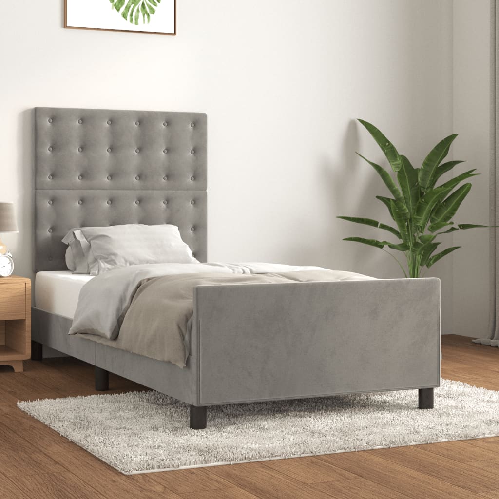 vidaXL Estrutura de cama c/ cabeceira 90x190 cm veludo cinzento-claro