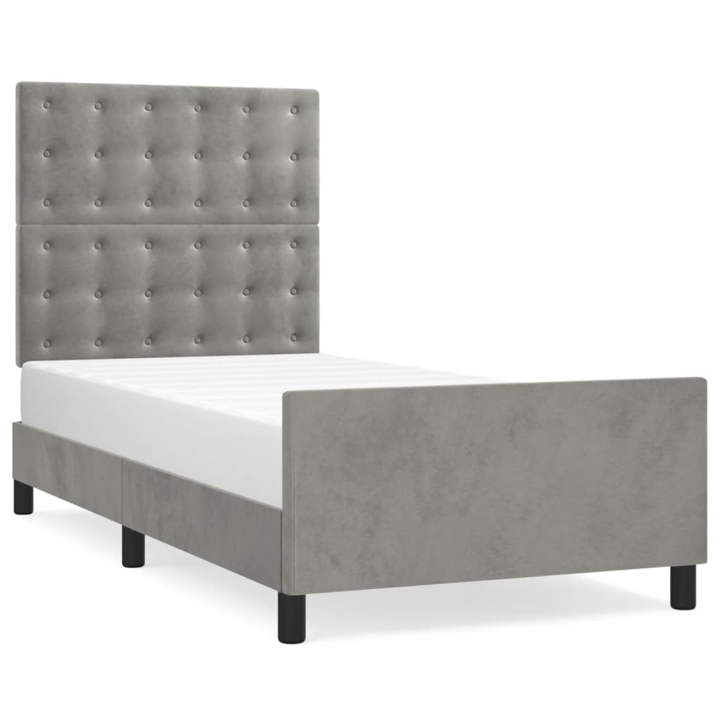 vidaXL Estrutura de cama c/ cabeceira 90x190 cm veludo cinzento-claro