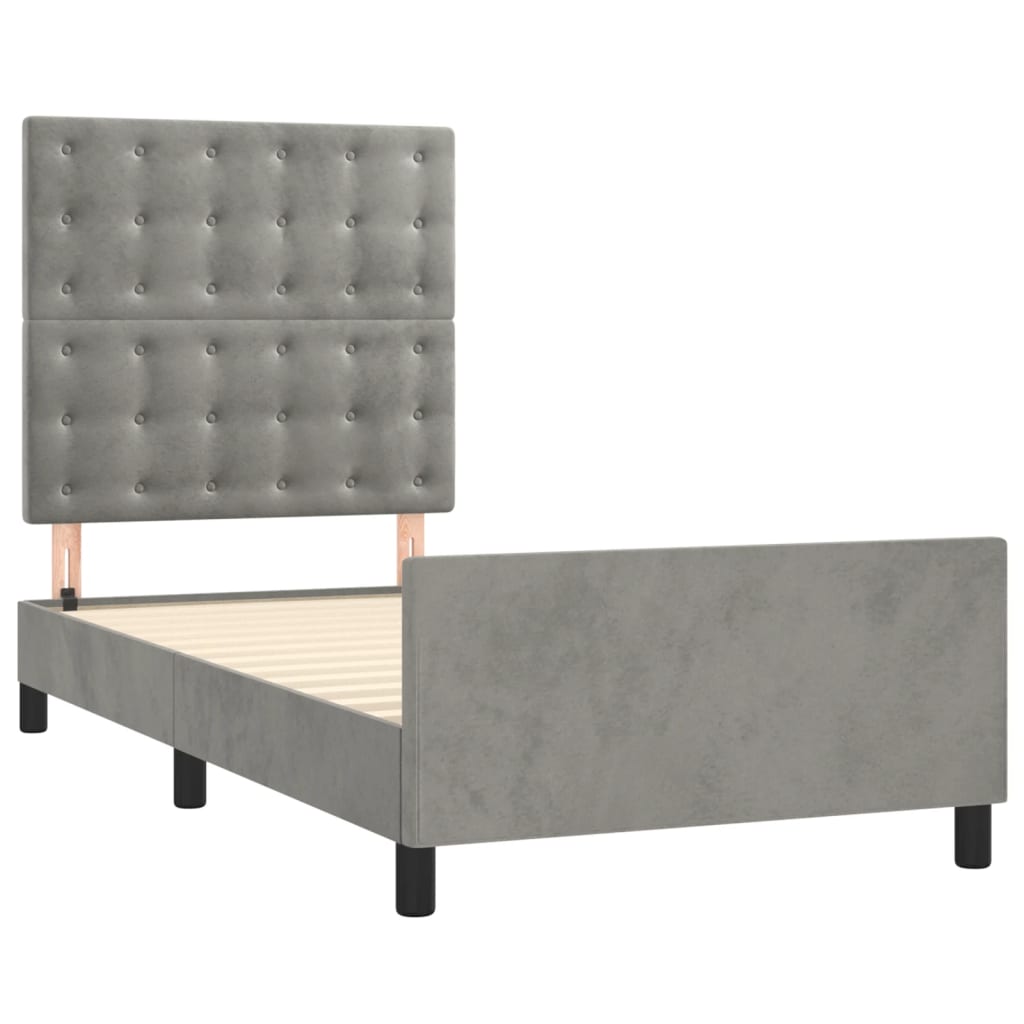 vidaXL Estrutura de cama c/ cabeceira 90x190 cm veludo cinzento-claro