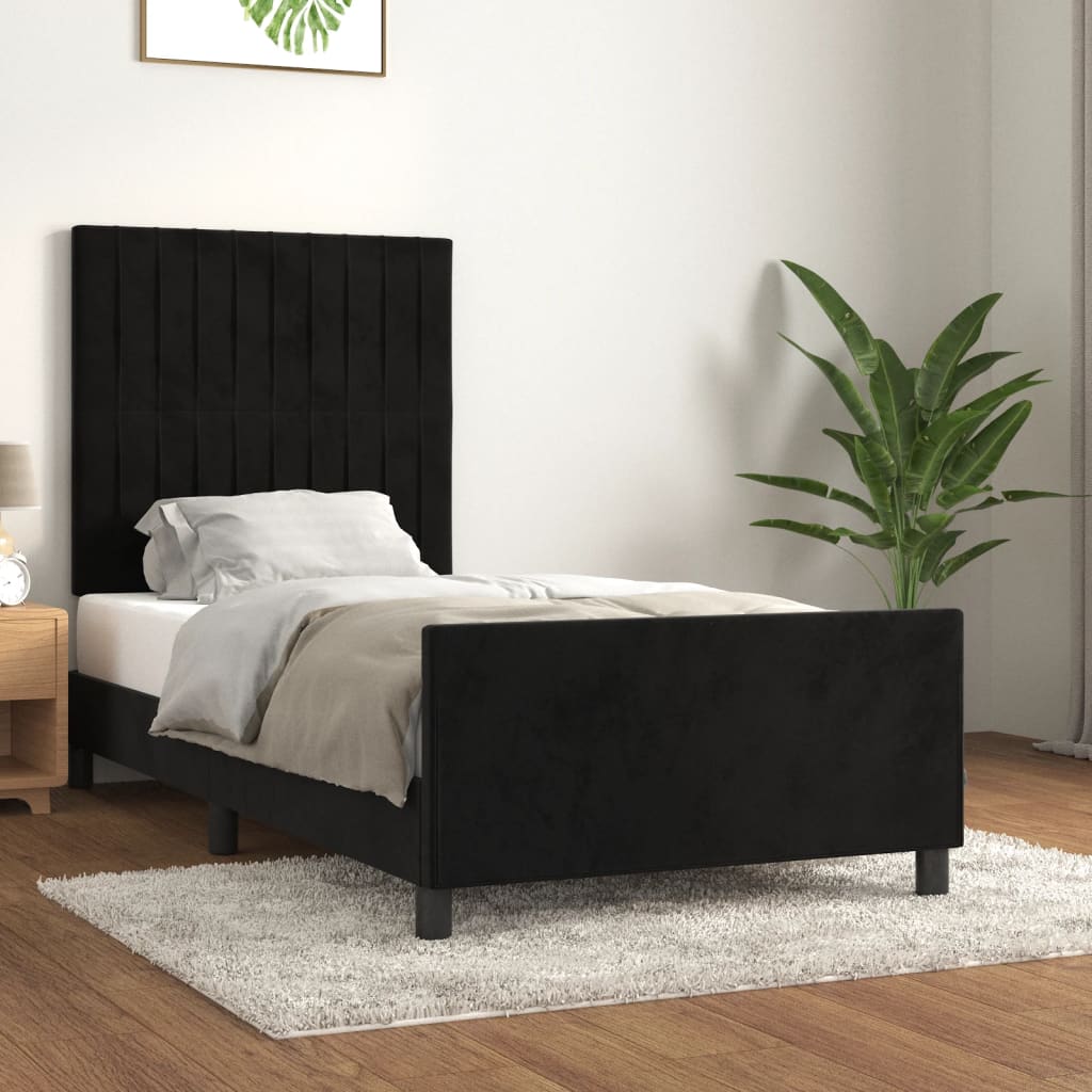 vidaXL Estrutura de cama c/ cabeceira 90x200 cm veludo preto