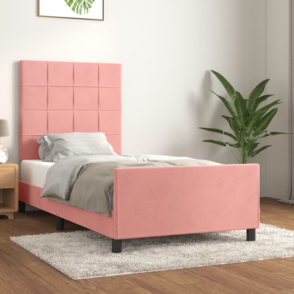 vidaXL Estrutura de cama c/ cabeceira 80x200 cm veludo rosa