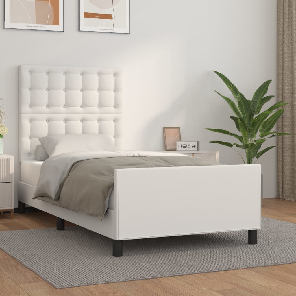 vidaXL Estrutura de cama c/ cabeceira couro artificial 80x200cm branco