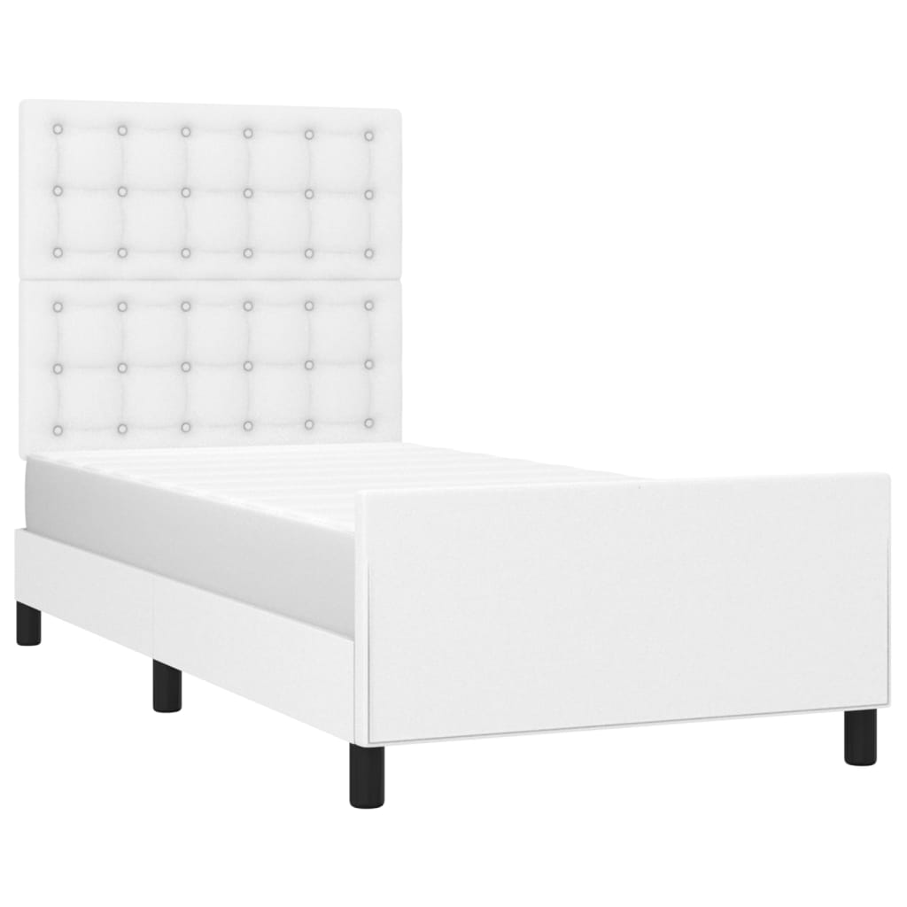 vidaXL Estrutura de cama c/ cabeceira couro artificial 80x200cm branco