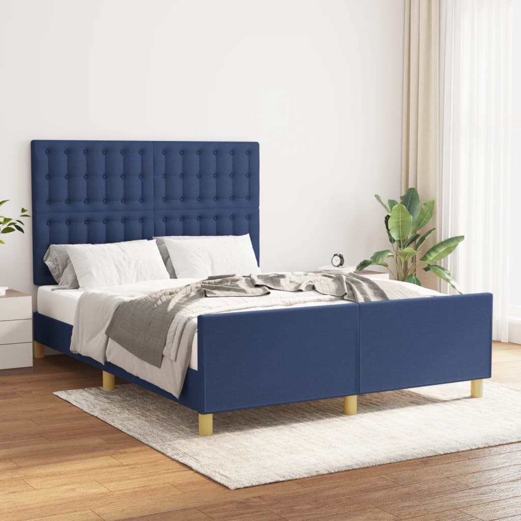 vidaXL Estrutura de cama c/ cabeceira 140x190 cm tecido azul