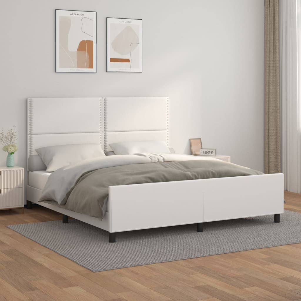 vidaXL Estrutura cama c/ cabeceira 160x200 cm couro artificial branco