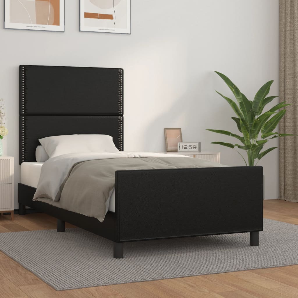 vidaXL Estrutura cama c/ cabeceira 90x200 cm couro artificial preto