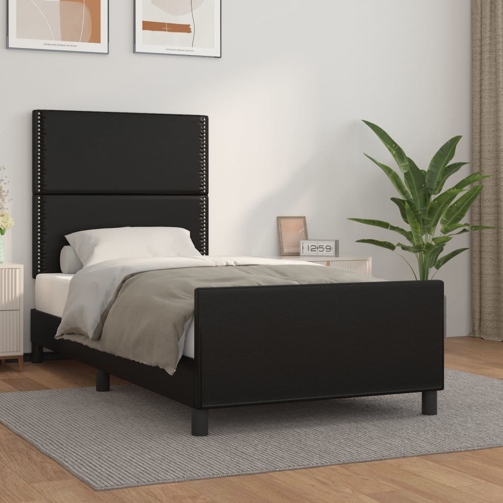 vidaXL Estrutura de cama c/ cabeceira couro artificial 80x200 cm preto