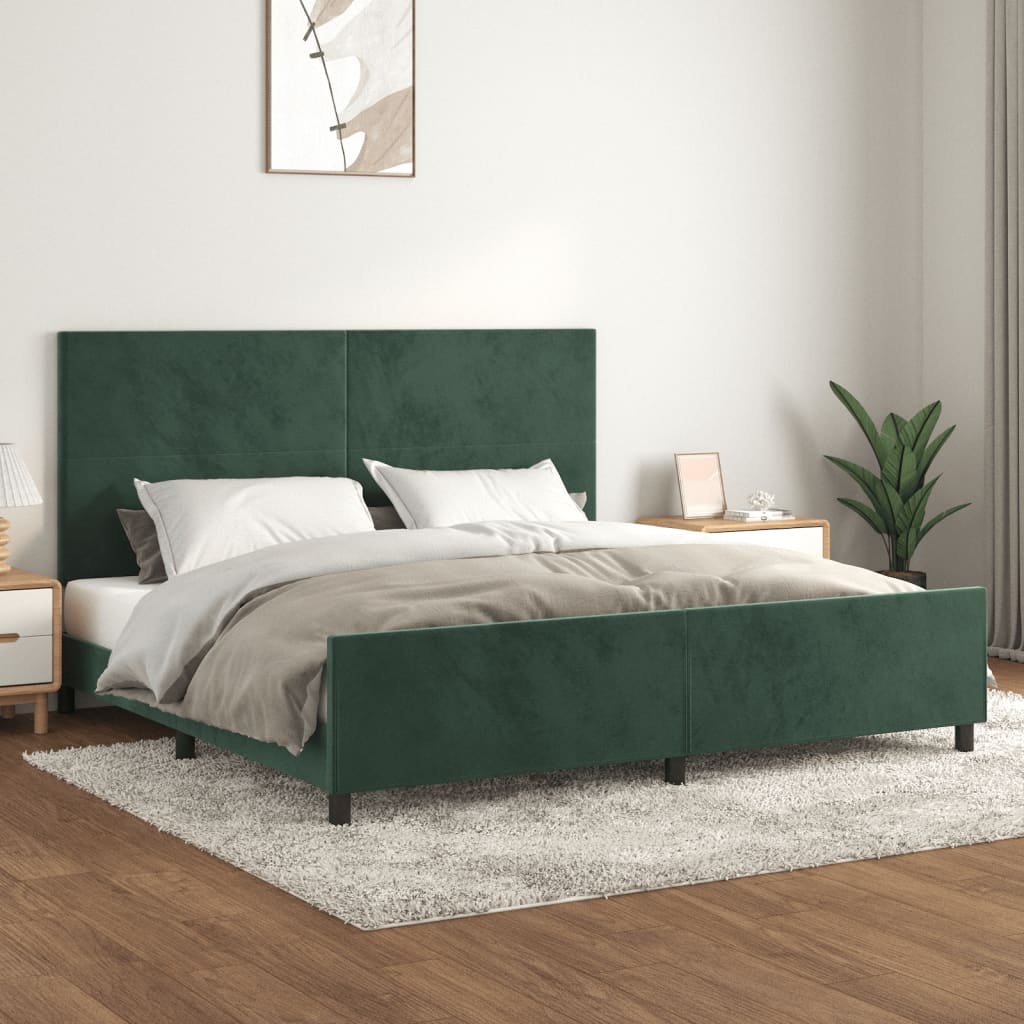 vidaXL Estrutura de cama c/ cabeceira 200x200 cm veludo verde-escuro