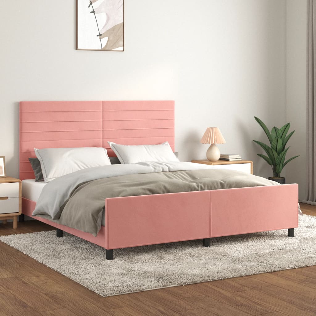 vidaXL Estrutura de cama c/ cabeceira 160x200 cm veludo rosa