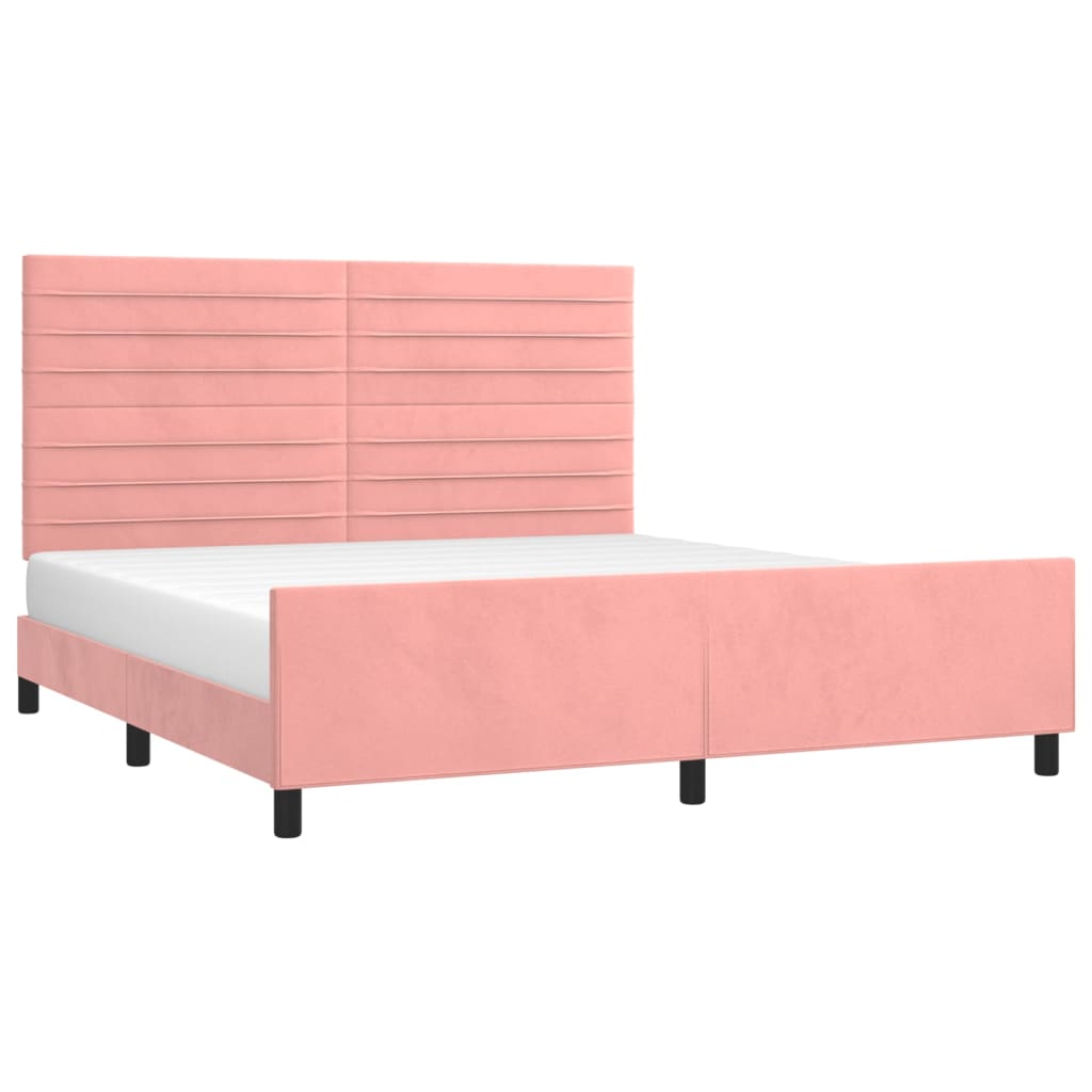 vidaXL Estrutura de cama c/ cabeceira 160x200 cm veludo rosa