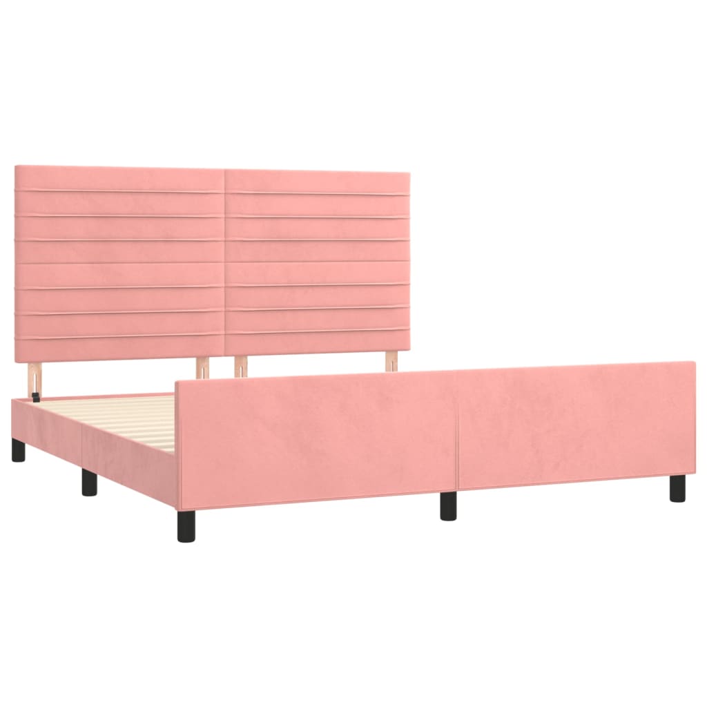 vidaXL Estrutura de cama c/ cabeceira 160x200 cm veludo rosa