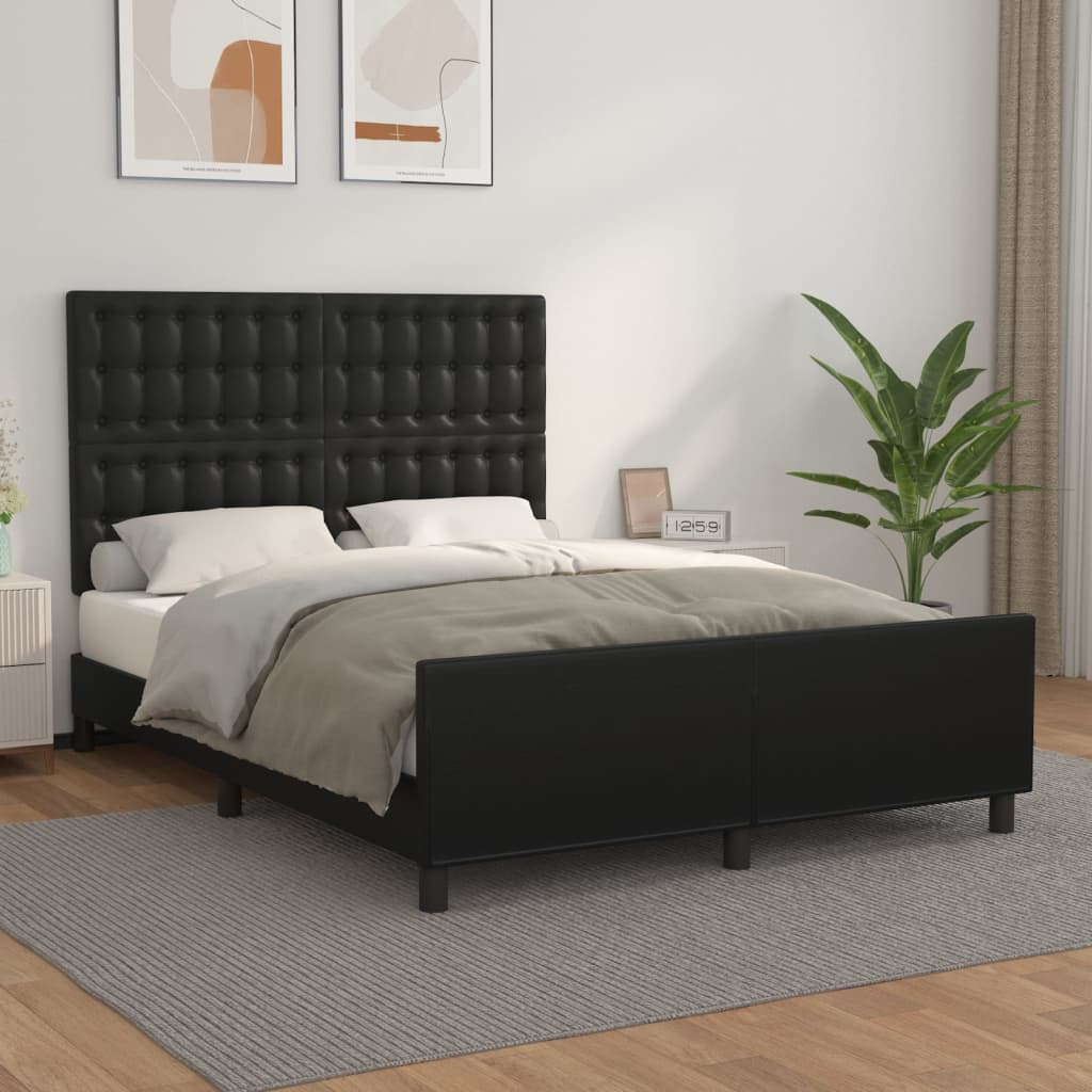 vidaXL Estrutura cama c/ cabeceira 140x200 cm couro artificial preto