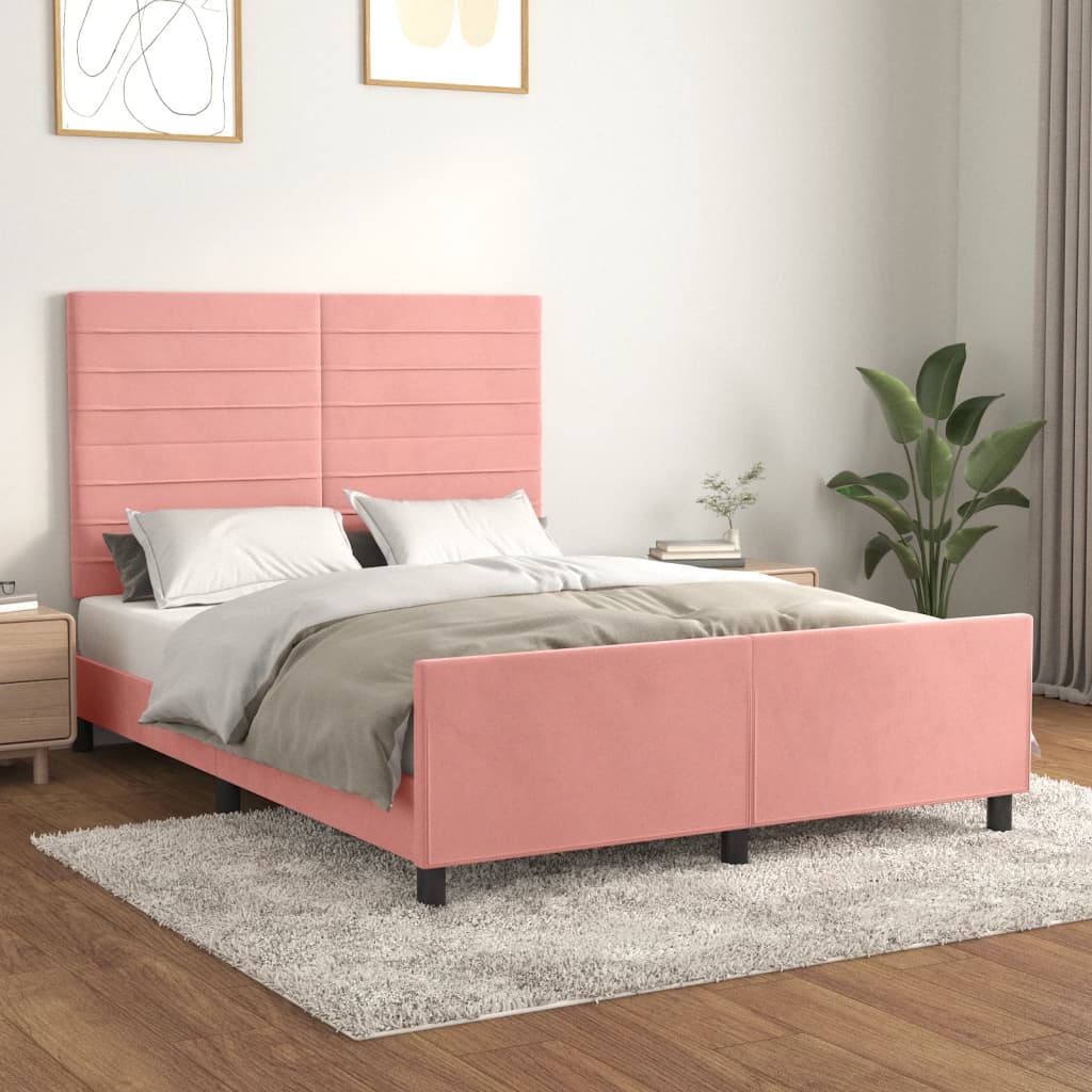 vidaXL Estrutura de cama c/ cabeceira 140x190 cm veludo rosa