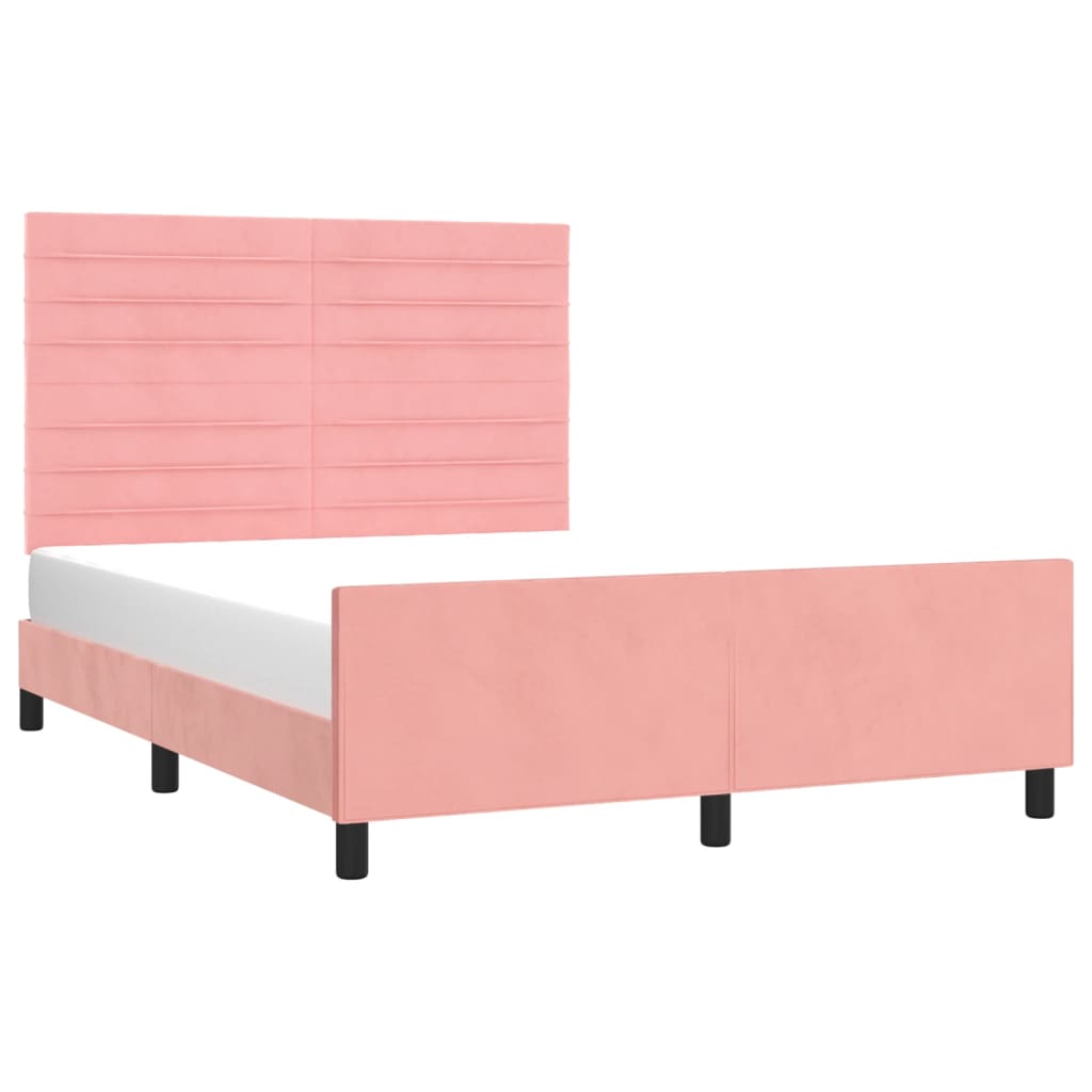 vidaXL Estrutura de cama c/ cabeceira 140x190 cm veludo rosa