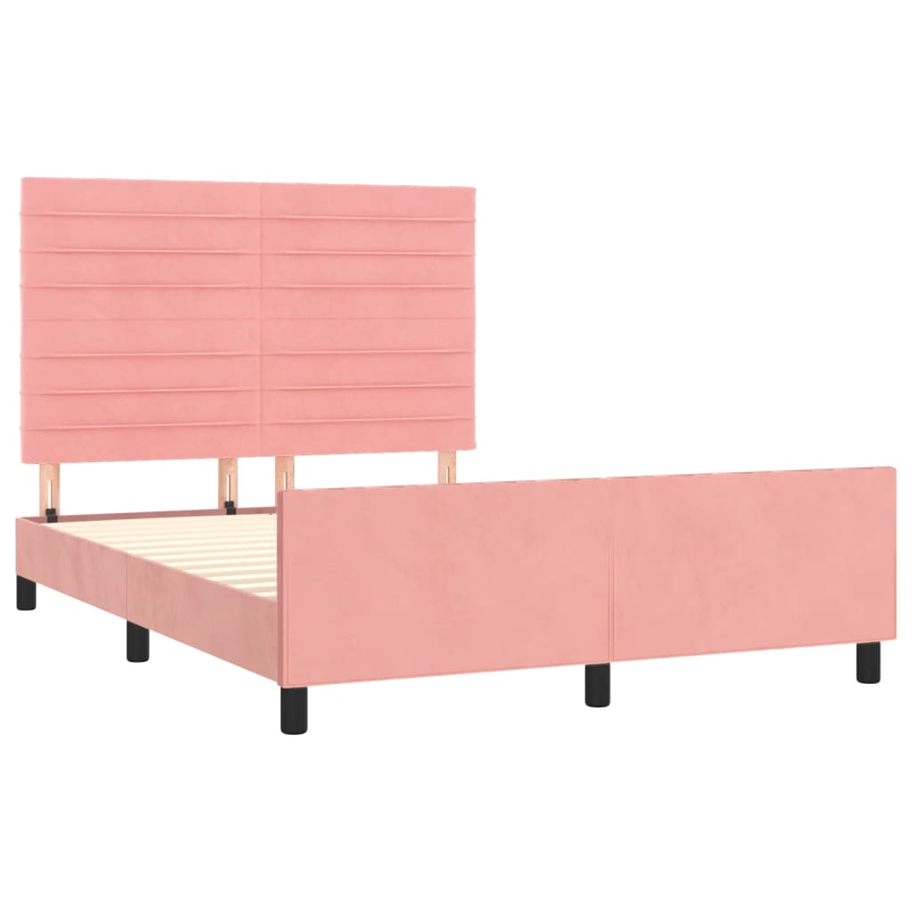 vidaXL Estrutura de cama c/ cabeceira 140x190 cm veludo rosa