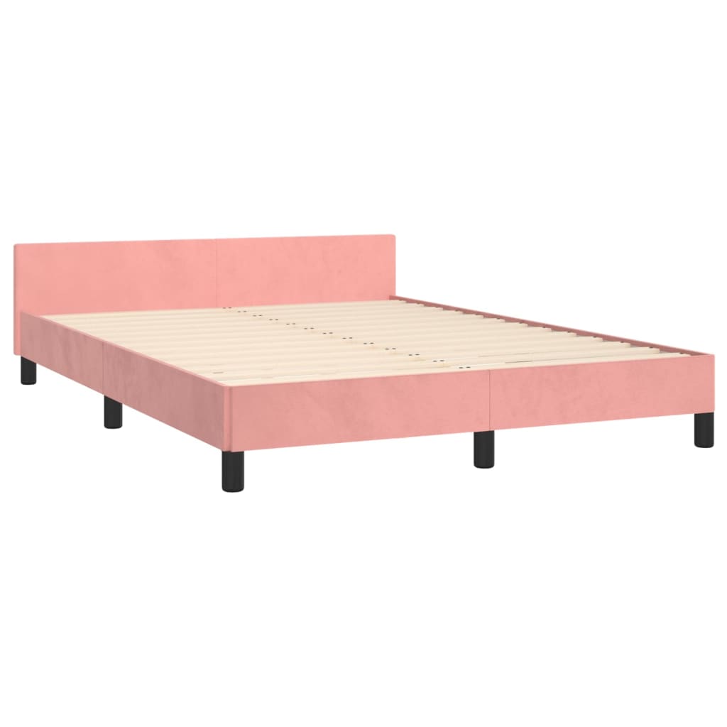 vidaXL Estrutura de cama c/ cabeceira 140x190 cm veludo rosa